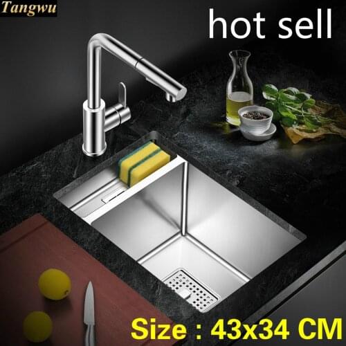 Free shipping Household food-grade 304 stainless steel luxury kitchen manual sink single trough durable hot sell 43x34 CM