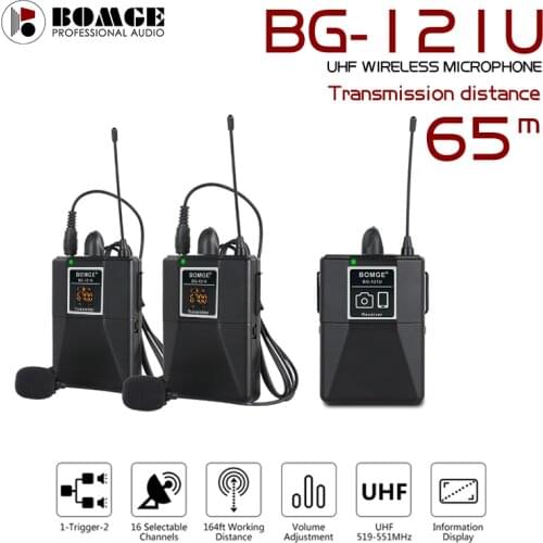 UHF Dual channel Wireless Lavalier Microphone lapel microphone for SLR camera 65m Range for DSLR Camera Interview Live recording