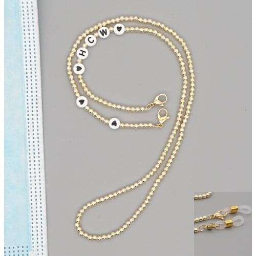 Go2Boho Golden Beaded Chain for Face Mask Women Necklace Femme Jewelery Letter Necklaces Heart Pattern Lanyard Sunglasses Chains