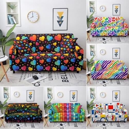 Colorful Print Sofa Slipcover Geometry Elastic Sofa Covers for Living Room Spandex Stretch Sectional Couch Cover 1/2/3/4 Seater