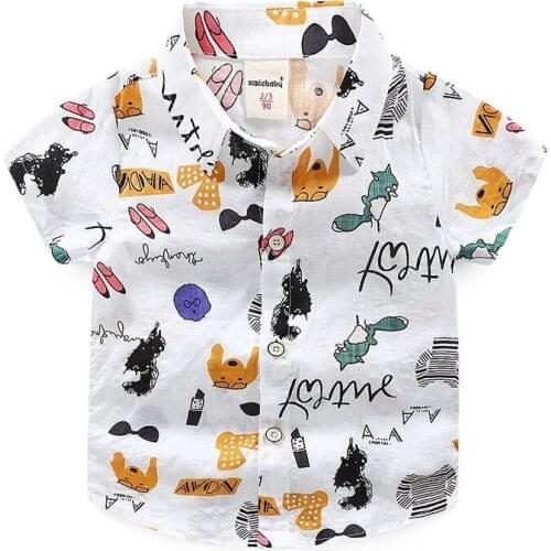 Kids Boy Cartoon Shirt Children Fashion Cotton Short Sleeve Shirts School Uniform For 2-6Y Boy Toddler Baby Summer Top Clothes