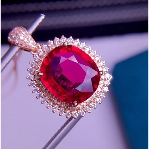 E413 Tourmaline Pendant Fine Jewelry Real 18 K Gold 100% Natural Red Tourmaline 4.1ct Gemstones Diamond Pendant Necklace