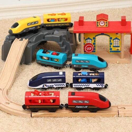 Electric Magnetic Train Toy Wooden Railway Track Slot Car Magnetic Electric Voice Broadcast Speak Train Children Toy Kids Gift