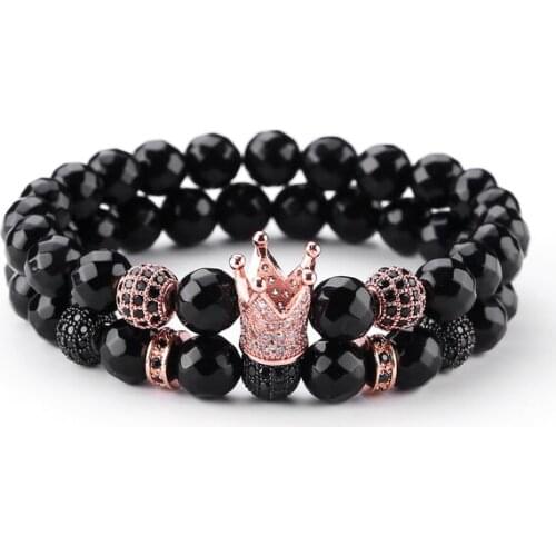 Faceted Black Rose Gold Ball Zircon Crown Bracelet Man Fashion Women Gift For Bracelets