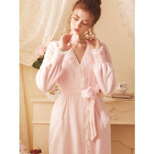 Robe Gown for Women Sleepwear Dressing Gown Winter Velvet Elegant Romantic Robe Ladies