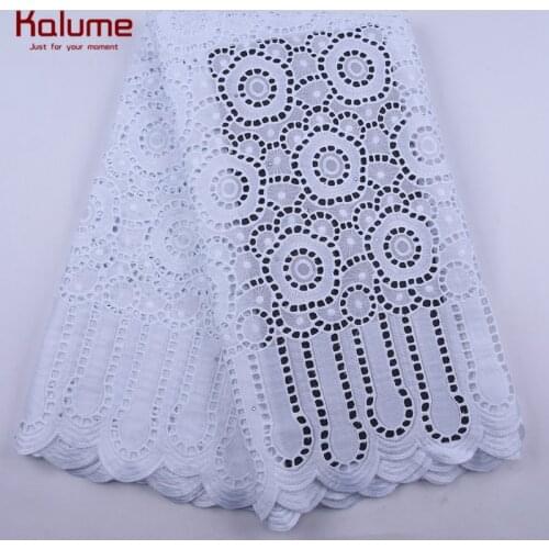 Kalume Pure White African Swiss Cotton Lace Fabric Latest Nigerian Swiss Voile Cotton Lace In Switzerland For Daily Dress 2113