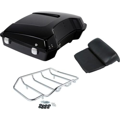 Motorcycle Motorbike Razor Pack Trunk +Top Rack &Backrest For Harley Tour Pak Touring Road King Glide 97-13