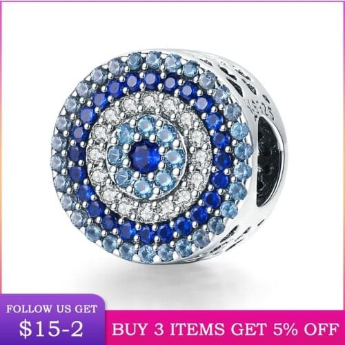 LByzHan Fashion New 925 Sterling Silver Blue Eye Lucky Blue Cubic Zircon Beads Charms fit Necklace Bracelets DIY Jewelry 915