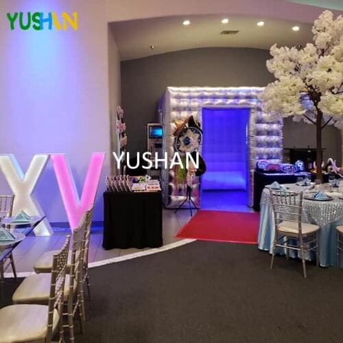 2.4m Silver & White Oxford Inflatable Photo booth Party Backdrop with RGB LED strips and Silver Curtain Inflatable Cabin Sales
