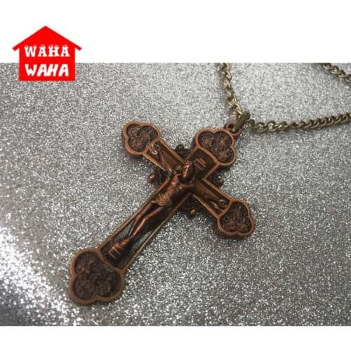 Jesus Crucifix Necklace Pendants Plated Bronze Chain Religious Jewelry Pastor Craft Supplies Necklaces for Men/woman Jewelry
