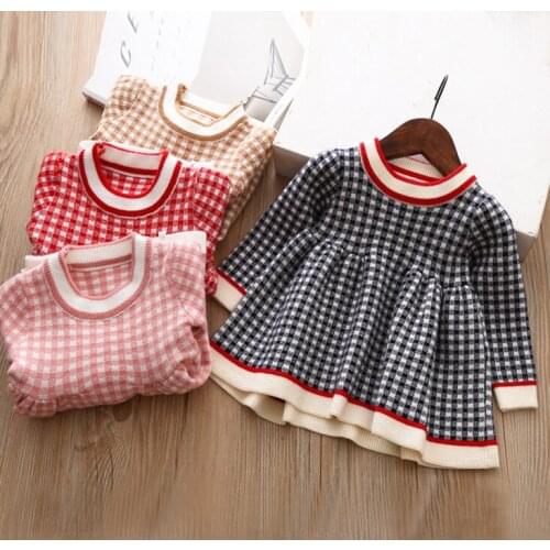 Baby girl dress winter baby sweater dress girl princess dress cute plaid knitted dress baby girl pullover sweater girl dress