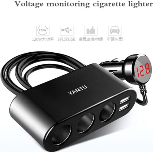 Cigarette Lighter One For Three Multi-function Electronic Dual Usb Metal New Digital Display Car Mobile Phone Charger