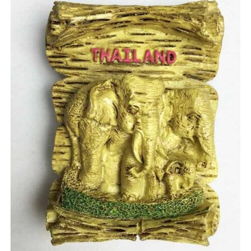 QIQIPP Thailand tourism commemorative magnet refrigerator paste imitation wood scroll elephant tourism collection magnetic paste