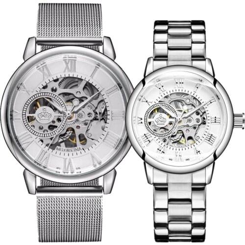 Classic Black Leather Strap Skeleton Mens Womens Couple Automatic Mechanical Watch Fashion Luxury Brand Unisex Wristwatches