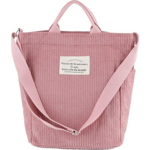 Pink Women Corduroy Shoulder Bag Large Capacity Cloth Handbag Tote Female Crossbody Messenger Bags Ladies Canvas Zipper Purses