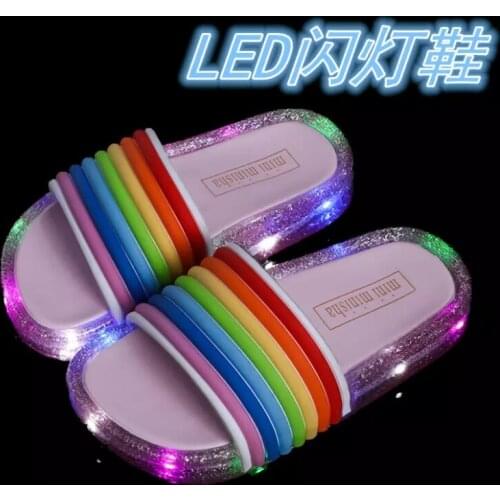 2021 Footwear Luminous Jelly Summer Childrens LED Slipper Girls Slippers PVC Non-slip Beach Sandals Kids Rainbow Pink
