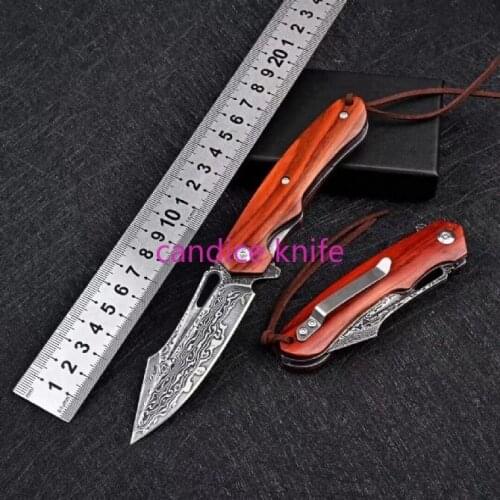 Horn Shark Folding Knife VG10 Damascus Blade Rosewood Handle Outdoor Camping Hunting Survival Tactical Knives EDC Multi Tool