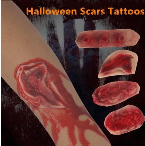 Halloween Party Decoration 3D Zombie Scars Tattoos with Fake Scar Bloody Makeup Halloween Props Wound Scary Blood Injury Sticker