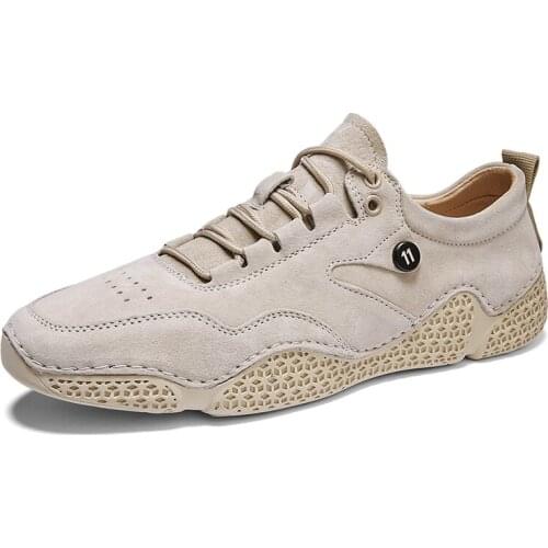 Suede Leather Shoes Men Loafers Octopus Casual Leather Shoes Soft Driving Shoes Men Flats Walking Lace-Up Man Footwear