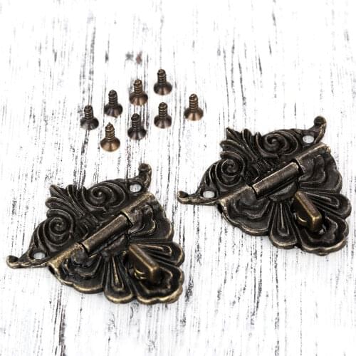 2pcs 45*48mm Box Latch Hasps Antique Wood Suitcase Box Clasp For Wooden Boxes Hook Furniture Buckle Clasp Lock