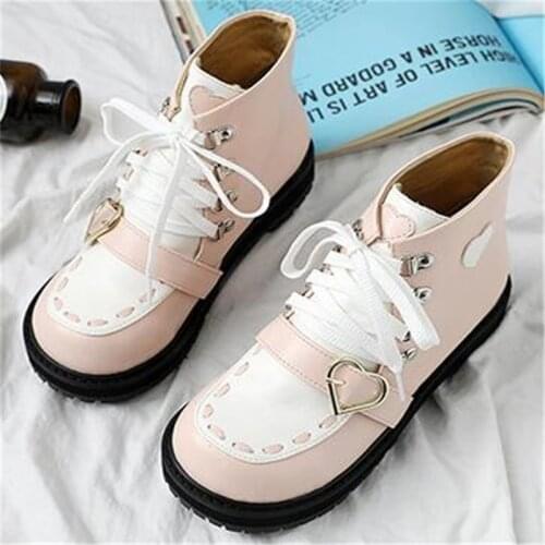 Autumn Winter Sweet Lolita Ankle Boots College Round Toe Women Shoes Lacing Plus Velvet Keep Warm Kawaii Style Loli Cosplay Goth