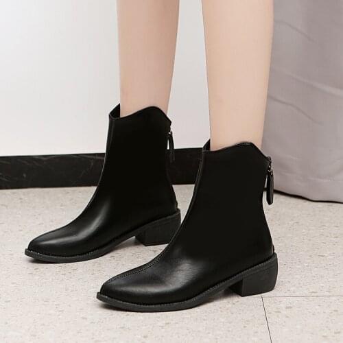 Real Leather Knee High Boots Woman Med Heel Riding Boots Zip Block Heel Long Boots Square Toe Ladies Shoes Black Size 43