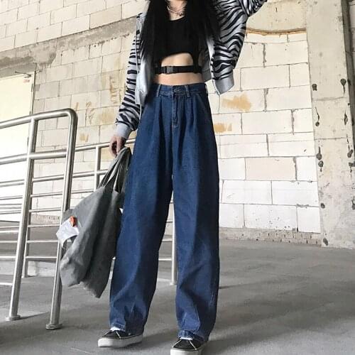 Women Vintage Blue Jeans 2021 Spring Autumn New Harajuku High Waist Loose Wild Wide Leg Pants Streetwear Female Vaqueros Mujer