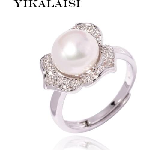 YIKALAISI 925 sterling silver jewelry for women Pearl jewelry Flower natural 9-10 mm Freshwater pearl rings office 2018 new