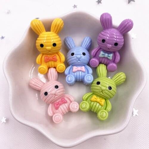 10Pcs Resin Colorful Kawaii Cute Rabbit Flatback Cabochon Stone Figurines Christmas Home Ornament DIY Scrapbook Crafts OH650