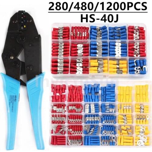 1200/720/480PCS Assorted Spade Terminals Insulated Cable Connector Electrical Wire Crimp Butt Ring Fork Set Ring Lugs Rolled Kit