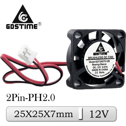 2Pcs Gdstime DC 12V 25mmx7mm 25mm Mini 3D Printer Brushless Cooler Cooling Fan 2507 2cm Miniature Audio Exhaust Radiator Fan