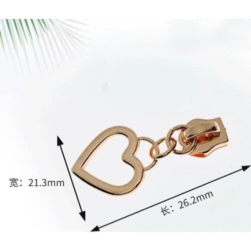 20 Pieces 21*26MM Three-Color Metal Luggage Accessories Zipper Puller Hollow Heart-Shaped Puller Tab Head Slider Zipper Closure
