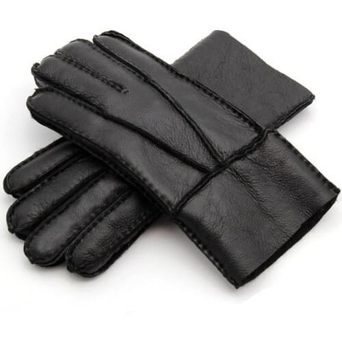 2021 Winter Men Real Sheepskin Gloves Warm Cashmere Fur Gloves male Outdoor Skiing Full Finger Genuine Leather mitten gloves