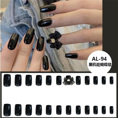 24 Pieces Of The Butterfly Plaid Pattern Press On The Full-Covered Artificial Nails With Glue Short-Wearing Manicure