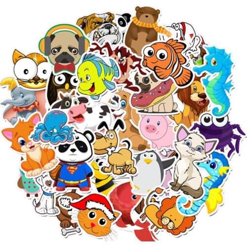 50pcs/lot Waterproof Super Cute Cartoon Animal Stickers For Laptop refrigerator Decal Kids Gift Cat Pig Dog Computer Sticker