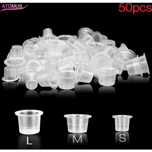 50Pcs Plastic Disposable Tattoo Ink Cups For Permanent Tattoo Makeup Makeup Pigment Container Caps Disposable Accessories