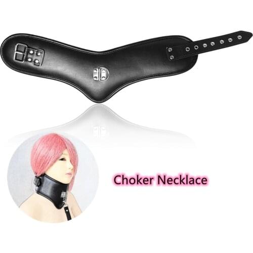 Erotic Women Sexy Accessories of Choker Neck Stretching Leather Buckle Posture Collar with Traction Chain for Cosplay Costumes