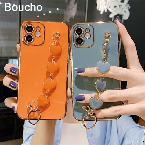 Smooth Heart Bracelet Phone Cover for iPhone 12 Pro Max 12Mini Luxury Plated Gold Case for iPhone 11 Pro Max XS 8 7 Plus XR X SE