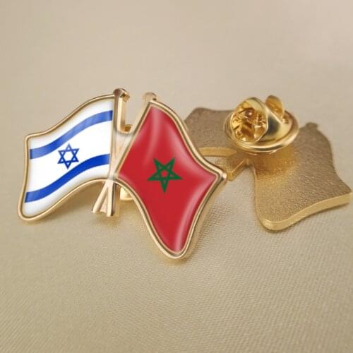 Israel and Morocco Crossed Double Friendship Flags Lapel Pins Brooch Badges