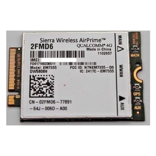 Card for Dell 4G LTE DW5808e EM7355 Gobi5000 WWAN & GPS Card (2FMD6) for Latitude Laptops