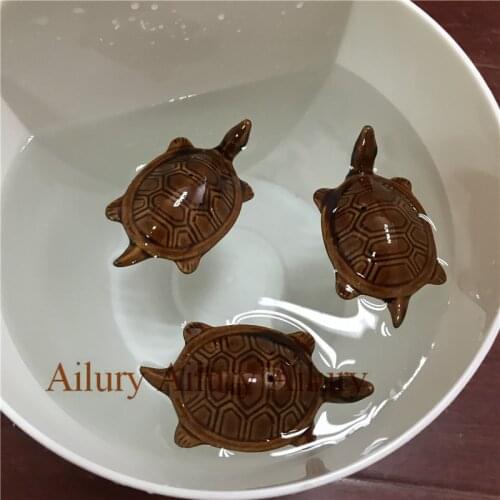 Brown floating ceramic small turtle, turtle pool aquarium decoration,home garden crafts, zakka style