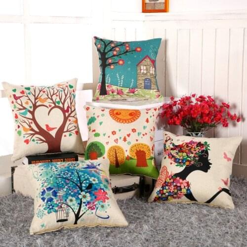 Colorful Plant Elegant Print Cushion Cover Linen Throw Pillow Case Home Car Sofa Bed Chair Decoration Pillowcase Pillow Cover