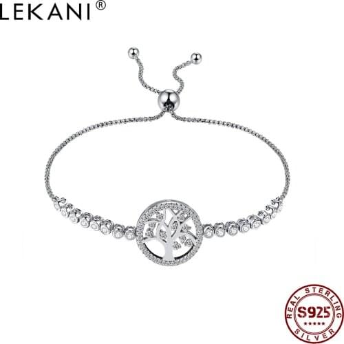 LEKANI 925 Sterling Silver Shiny Tree of Life Charms Bracelet For Women Adjustable Box Link Chain Bracelet Silver Jewelry Gift