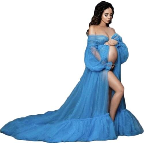 Summer Beautiful Tulle Maternity Robe For Photo Shoot Custom Made Women Ruffled Tulle Maternity Dresses Maternity Gowns