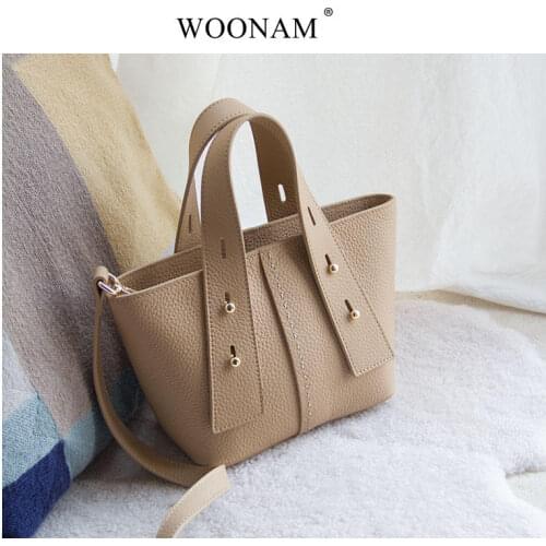 WOONAM Women Fashion Handbag Top Hide Genuine Calf Leather Small Tote Handbag