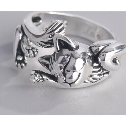 Fashion Retro Cat Punk Style Kitten Totem Opening Adjustable Jewelry Ladies Engagement Wedding Gift Ring