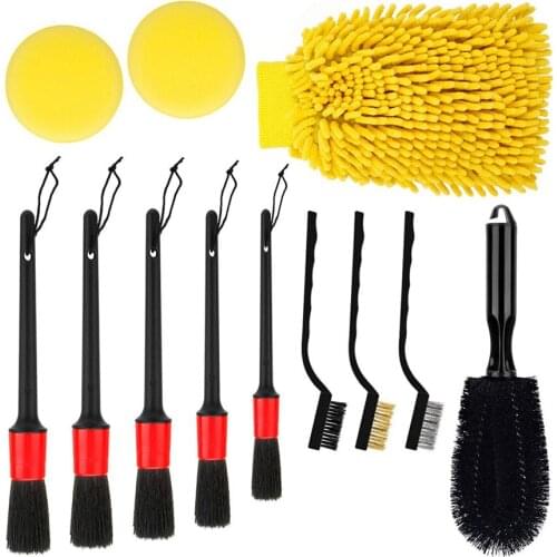 12pcs/kit Car Detailing Brush Kit Auto Wheel Rims Clean Brush Set Sponge Wire bristles Wash gloves