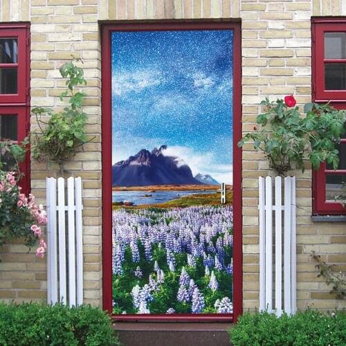 Lavender Blue Sky Star Door Stickers Home Decor Vinyl Door Mural Peel And Sticker Wooden Door Renovation Wallpapers PVC Decals