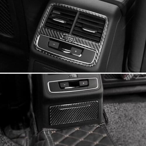 Car Carbon Fiber Rear Air Condition Air Vent Outlet Panel Cover Sticker Trim For Audi A4 B9 A4L 2017 2018