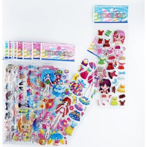 12 Sheets/Set Cartoon Children Stickers Dress Up Girl 3D Bubble Sticker Kids Birthday Gift For Girls